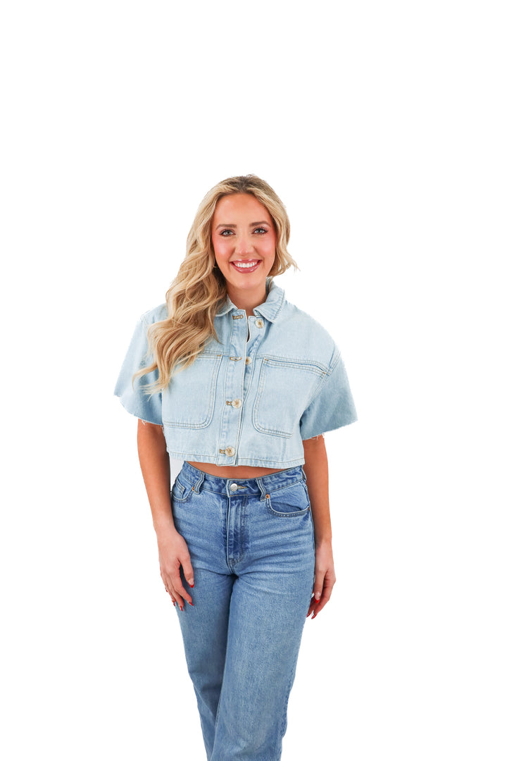 dee elly denim cropped top (s; retail $62)