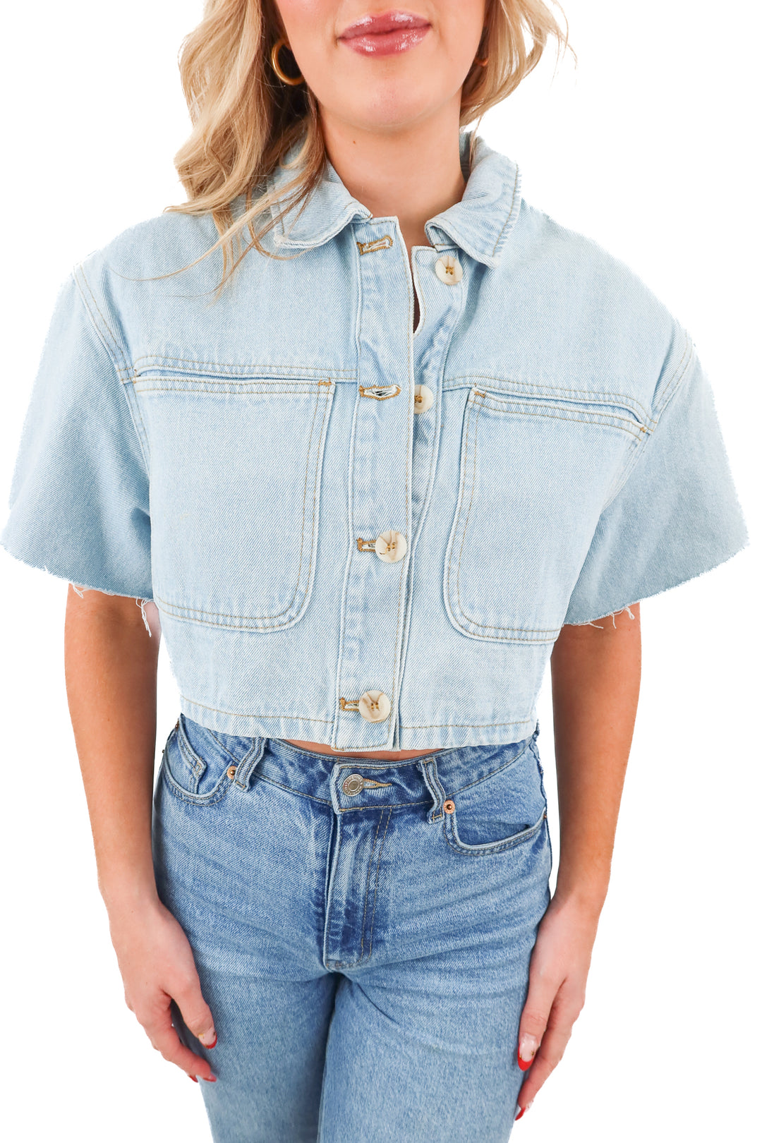 dee elly denim cropped top (s; retail $62)