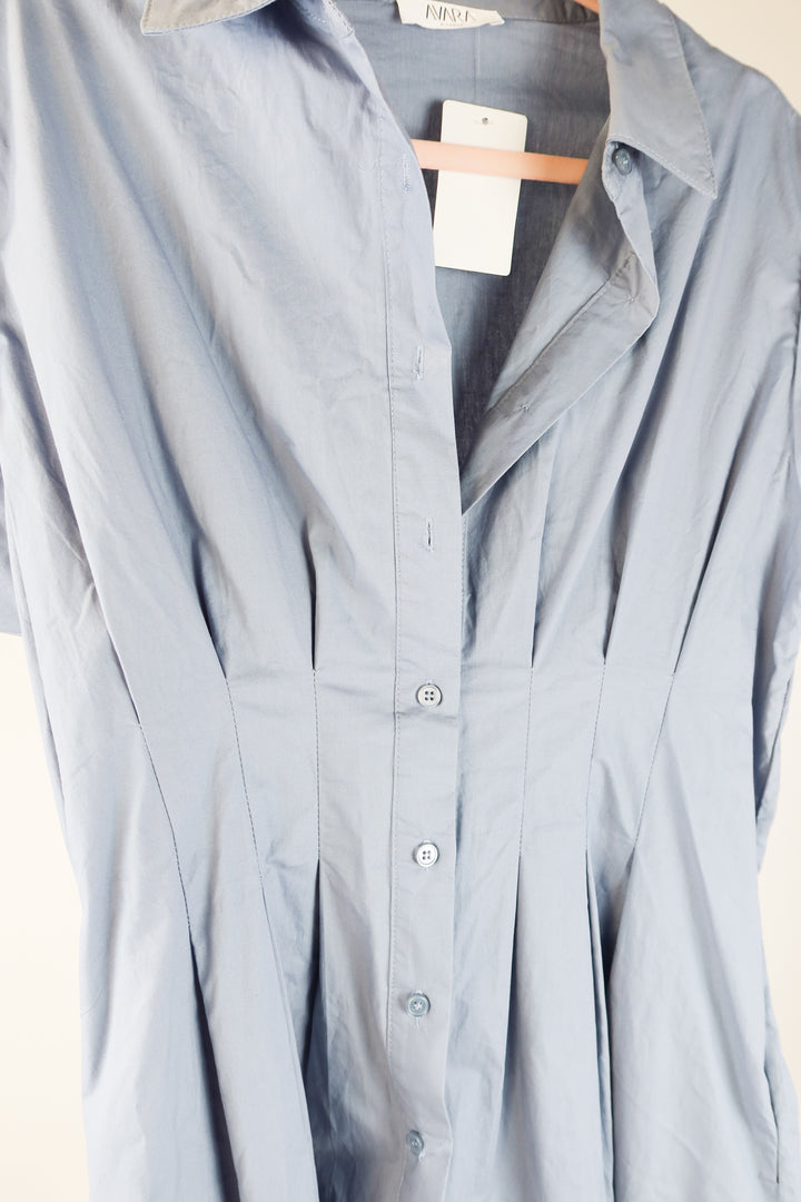 Avara blue linen button up dress (XL)