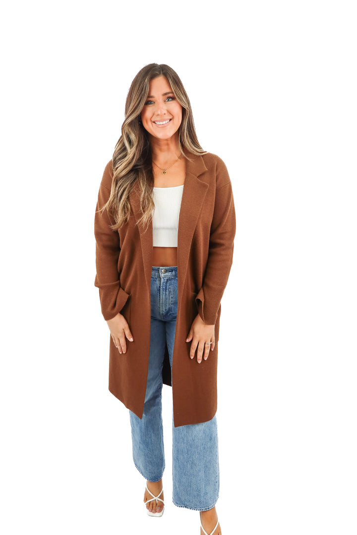 j. crew brown knit coatigan (XS)