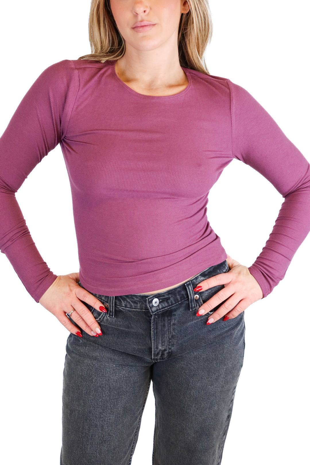 Kittenish Purple Ribbed Long-Sleeved Top (S; retail $48)