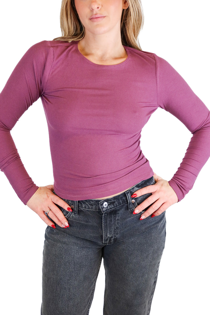 Kittenish Purple Ribbed Long-Sleeved Top (S; retail $48)