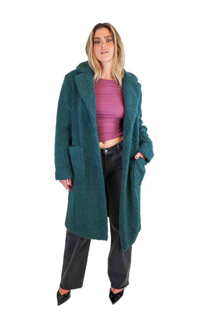 Ann Taylor teal long sherpa coat (S; retail $168)