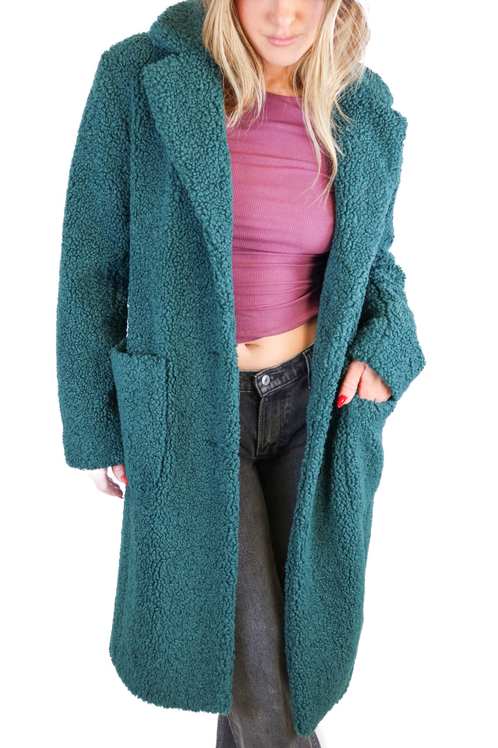 Ann Taylor teal long sherpa coat (S; retail $168)