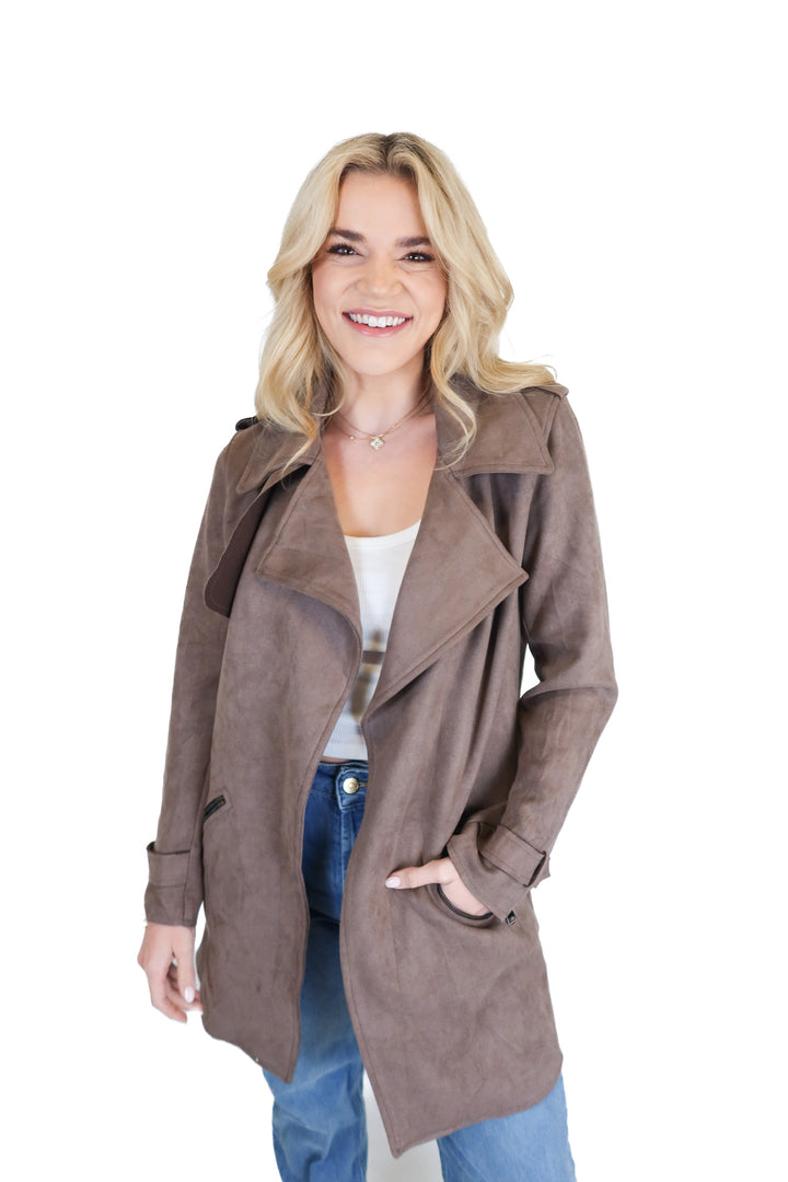 hyfve brown suede trench coat (s)