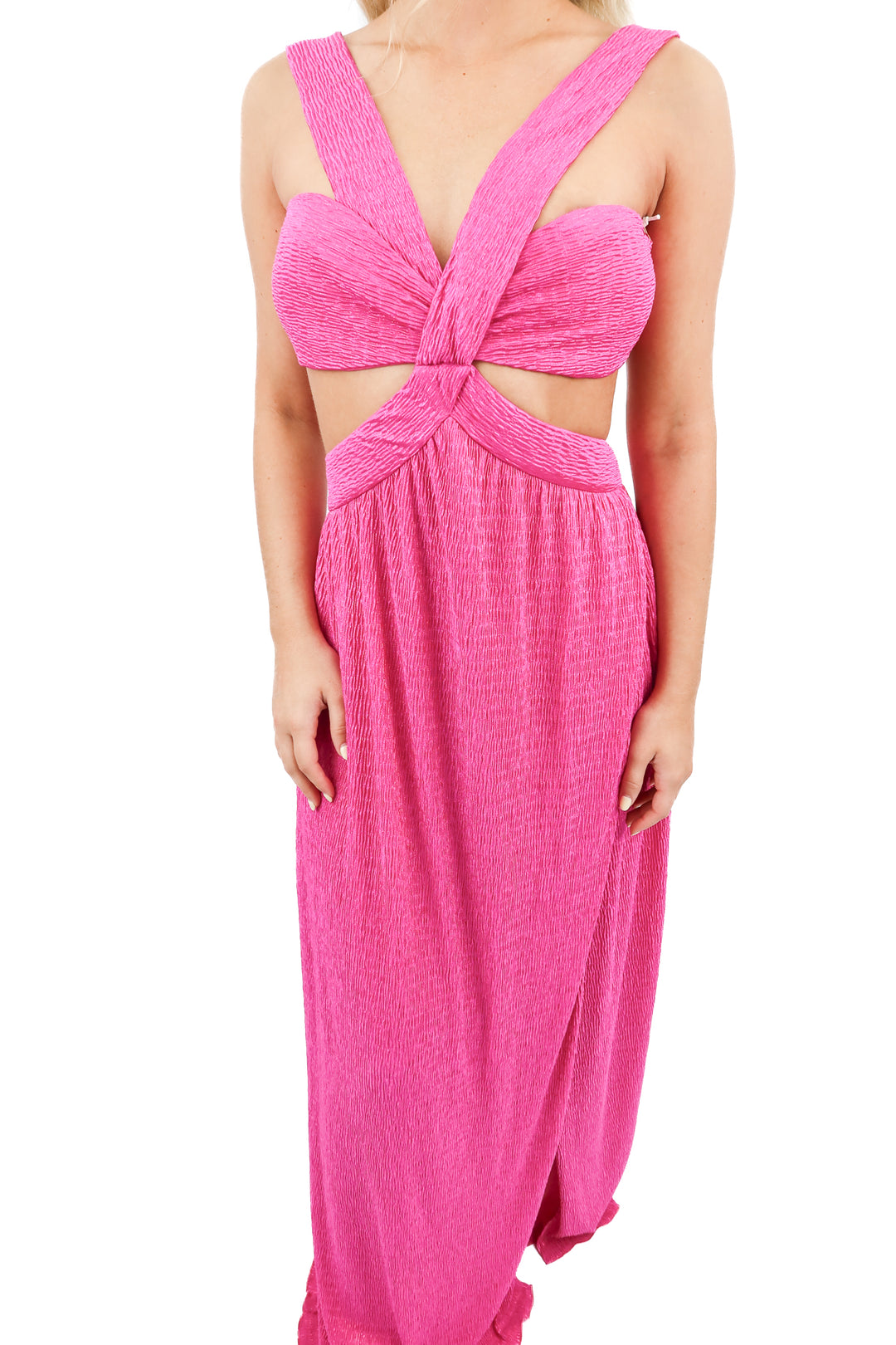 saylor fuchsia cutout metallic maxi dresses (S)