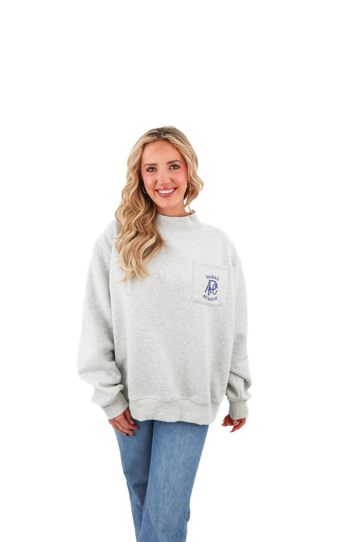Parke gray mock neck sweatshirt (L/XL; retail $130)