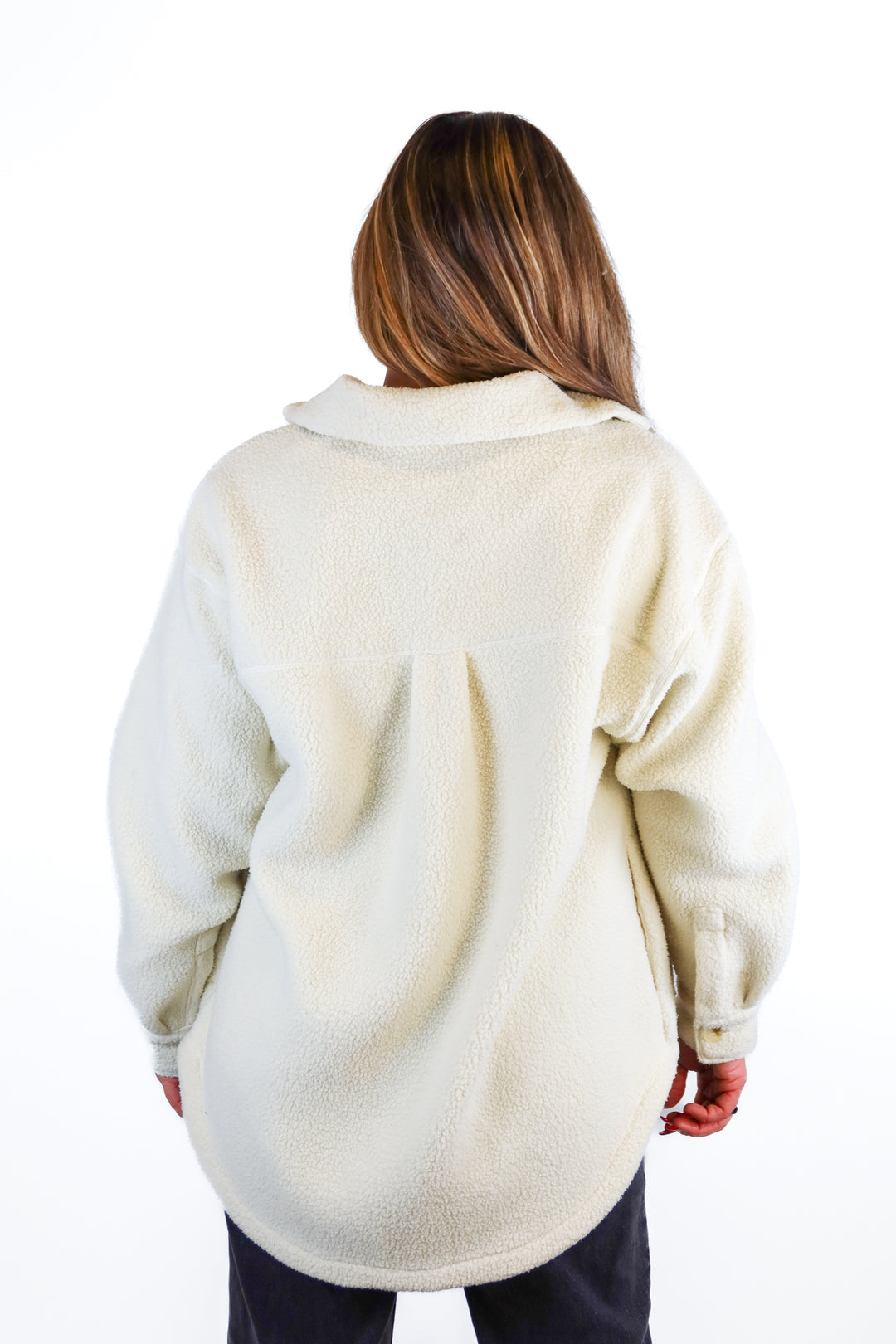Cuts ivory shacket (M/L; retail $168)