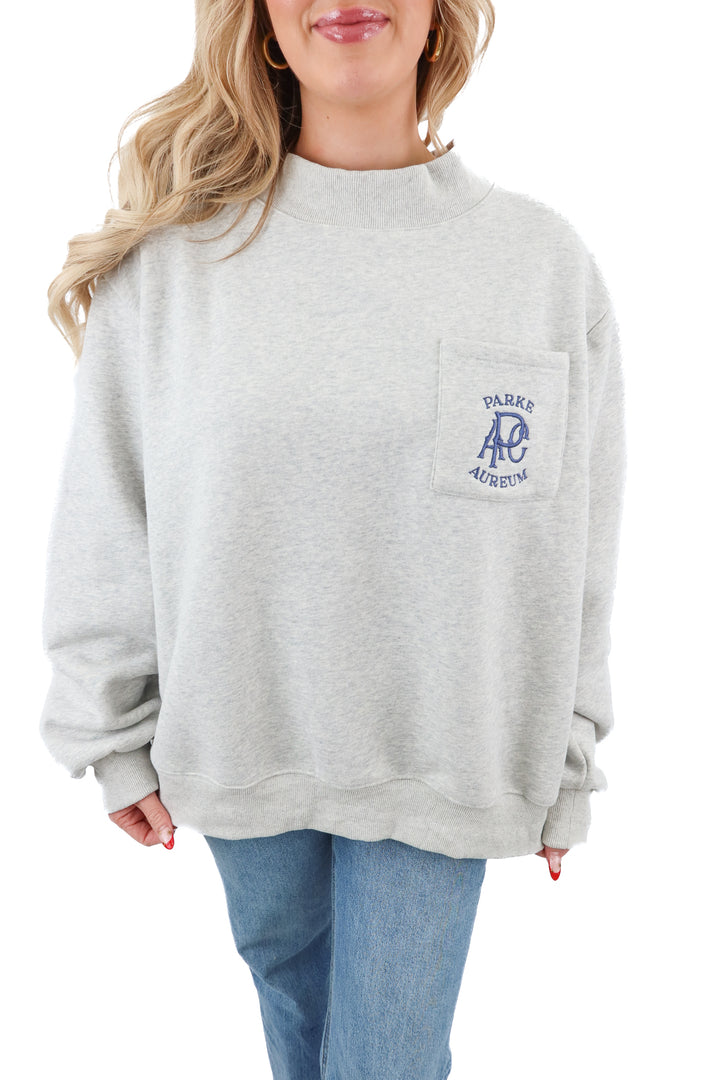 Parke gray mock neck sweatshirt (L/XL; retail $130)