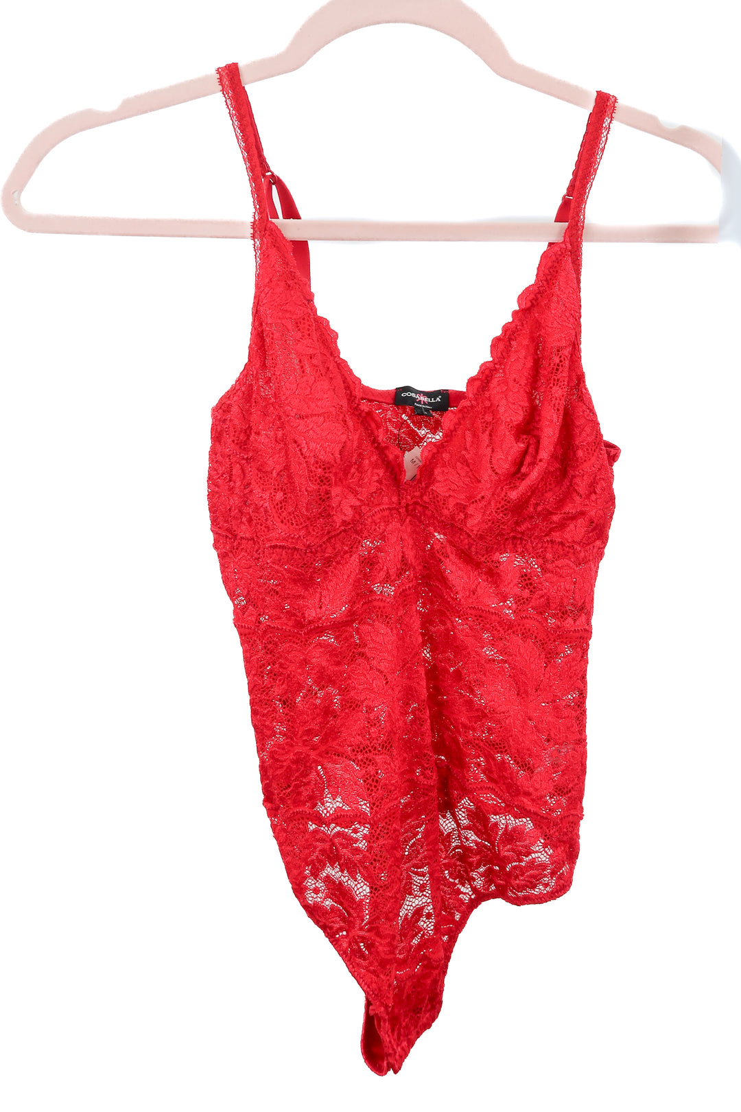 cosabella red lace bodysuit (M; retail $148)
