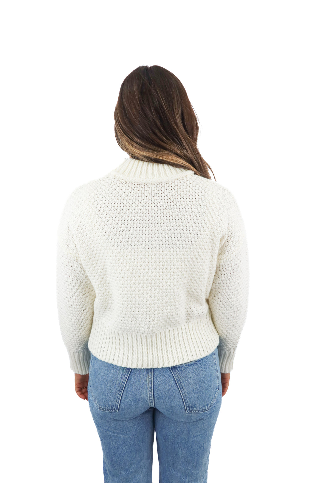 white chunky knit mockneck sweater (s)