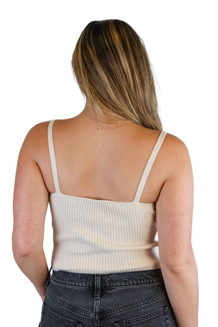 Zara Beige Rib Sweater Cropped Cami Top (S; retail $27.90)