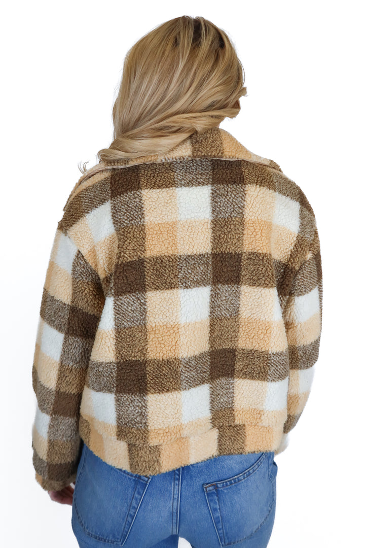 princess polly neutral checkered bomber jacket (s)