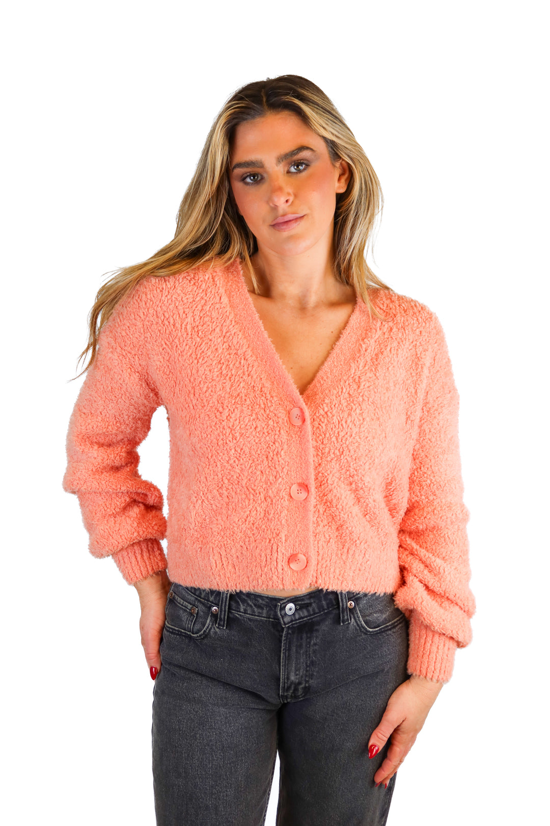 Le Ore peach fuzzy cardigan (S)