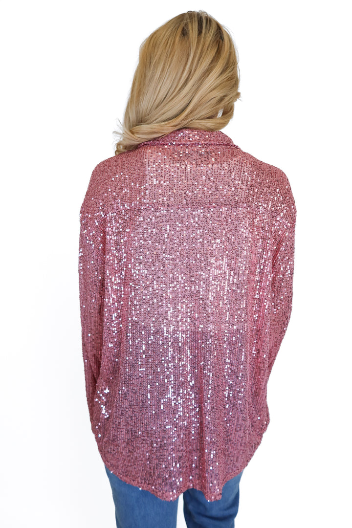 amazing lace pink sequins button up (s)