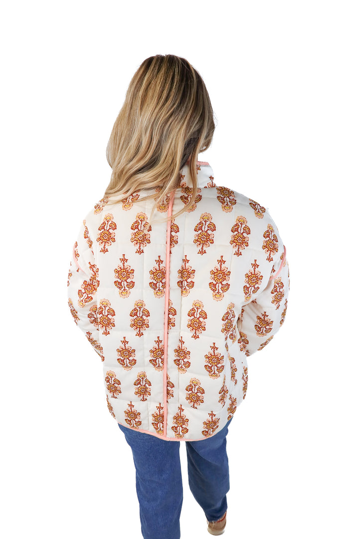 white/pink floral open jacket (s)