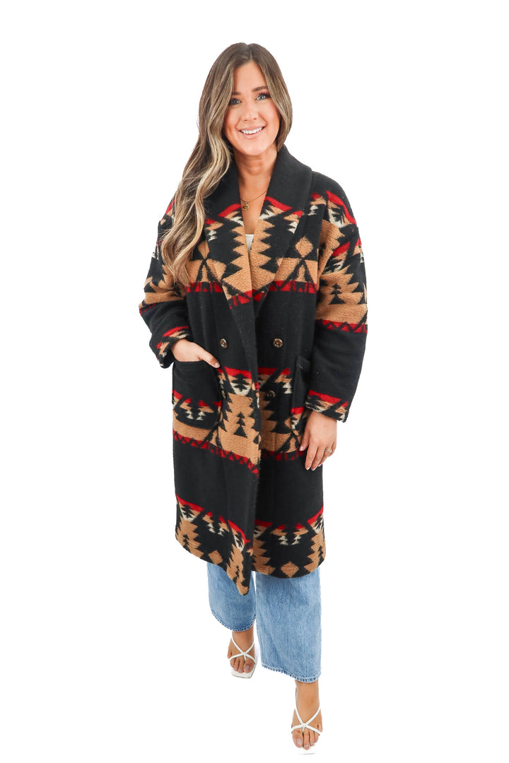 xirena black aztec print coat (S; retail $695)
