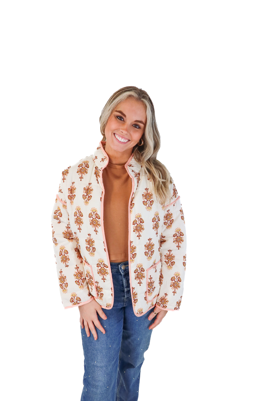 white/pink floral open jacket (s)