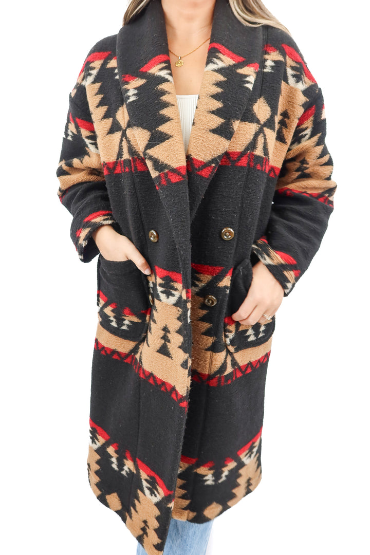 xirena black aztec print coat (S; retail $695)