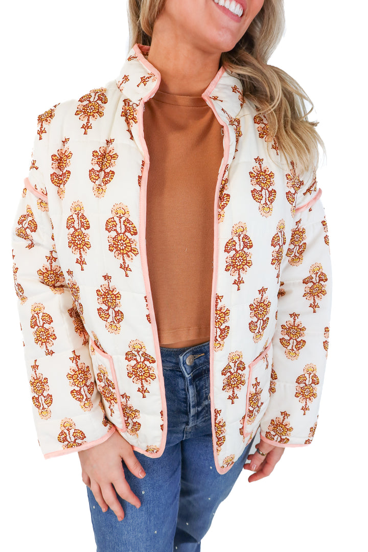 white/pink floral open jacket (s)