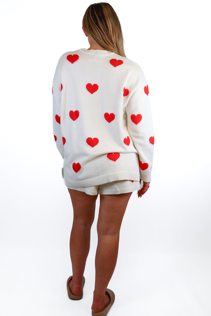 Show Me Your Mumu cream w/ red hearts knit set (S; retail $250)