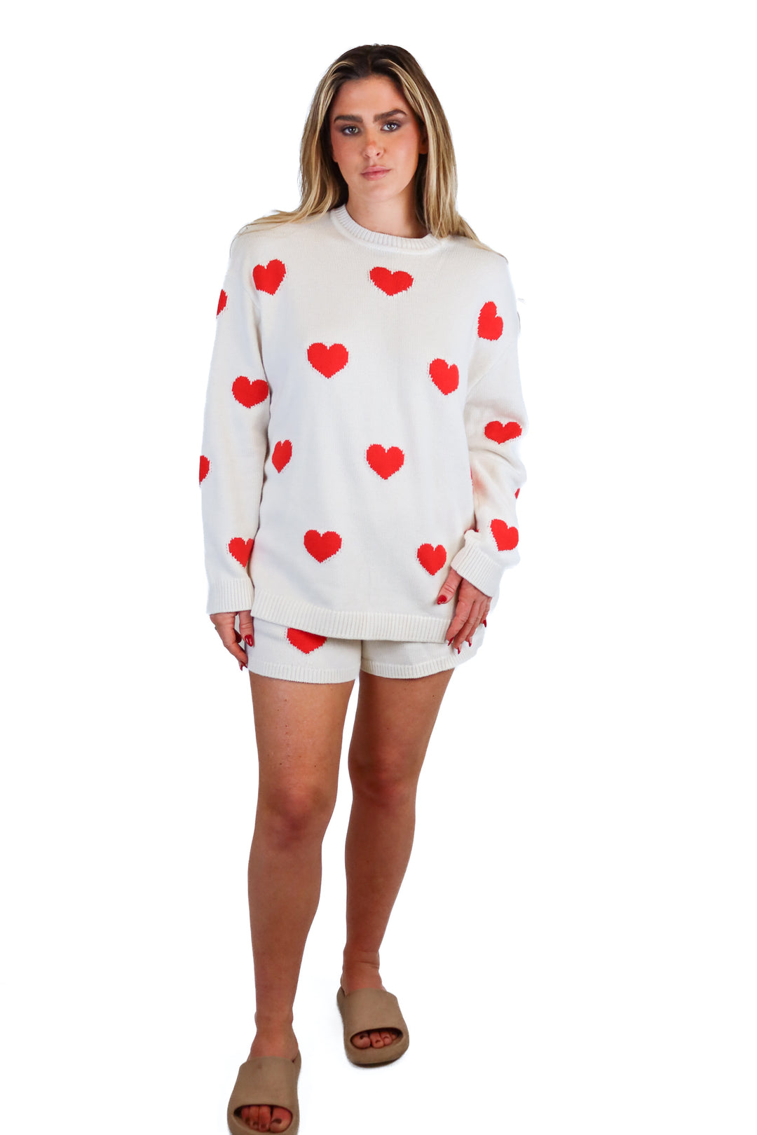 Show Me Your Mumu cream w/ red hearts knit set (S; retail $250)
