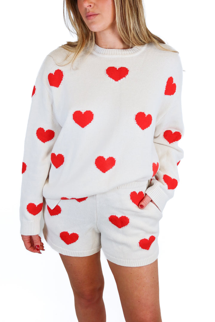 Show Me Your Mumu cream w/ red hearts knit set (S; retail $250)