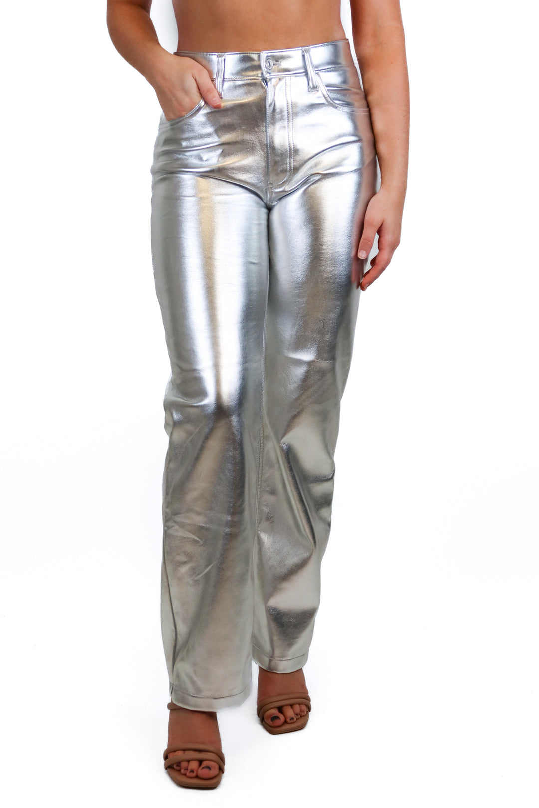 abercrombie & fitch silver metallic pants NWT (26/2; Retail $110)