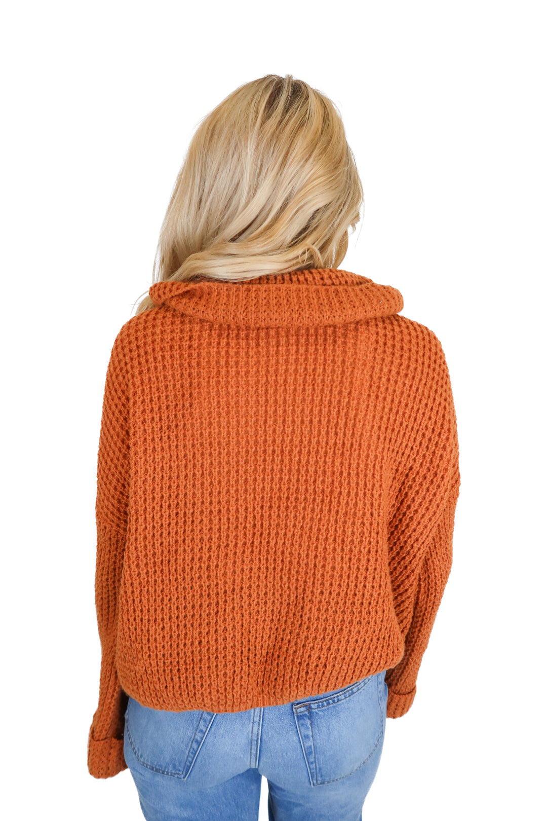 rust crochet turtleneck sweater (s)*