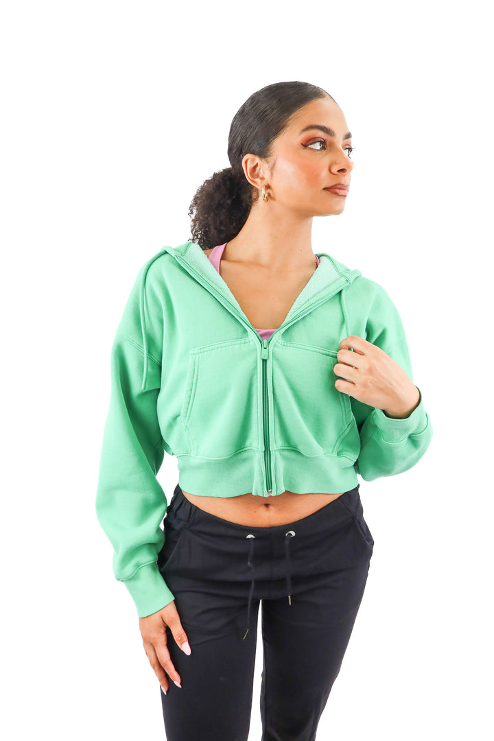 aritzia green boyfriend fit full zip jacket (M)
