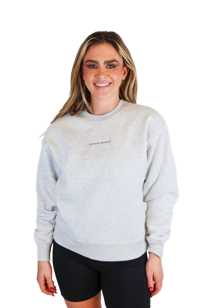 dew light grey "overdressed" crewneck (s/m)