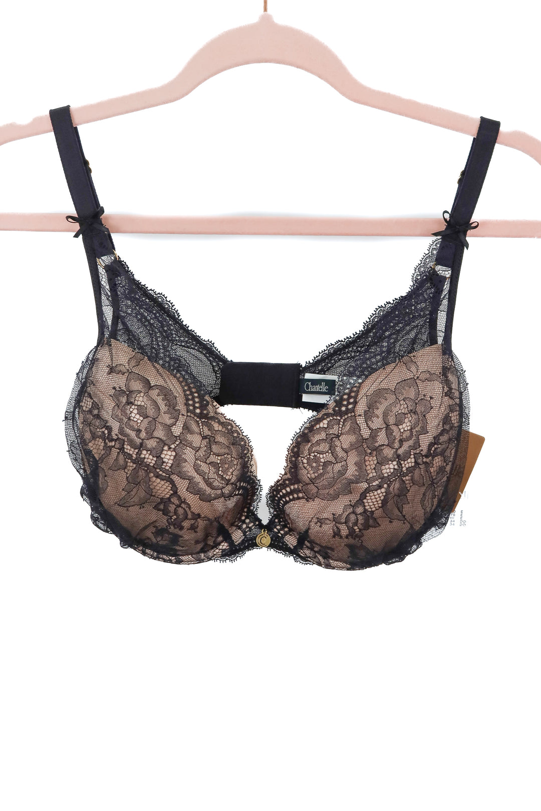 chantelle black lace bra NWT (34E; retail $155)