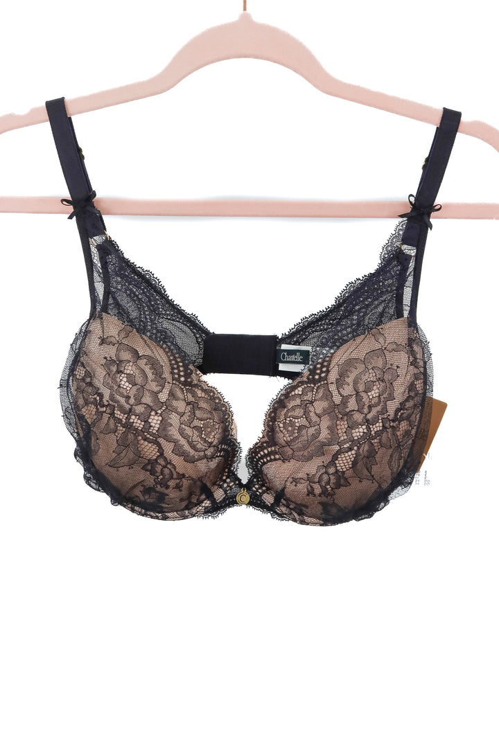 chantelle black lace bra NWT (34E; retail $155)