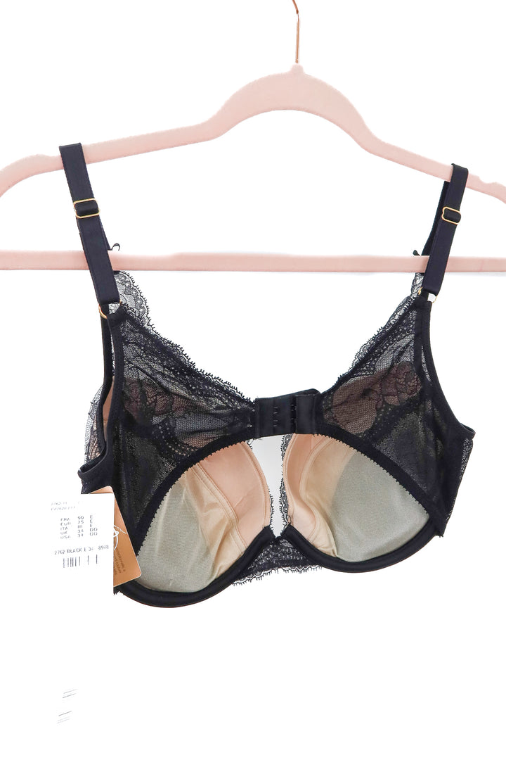 chantelle black lace bra NWT (34E; retail $155)