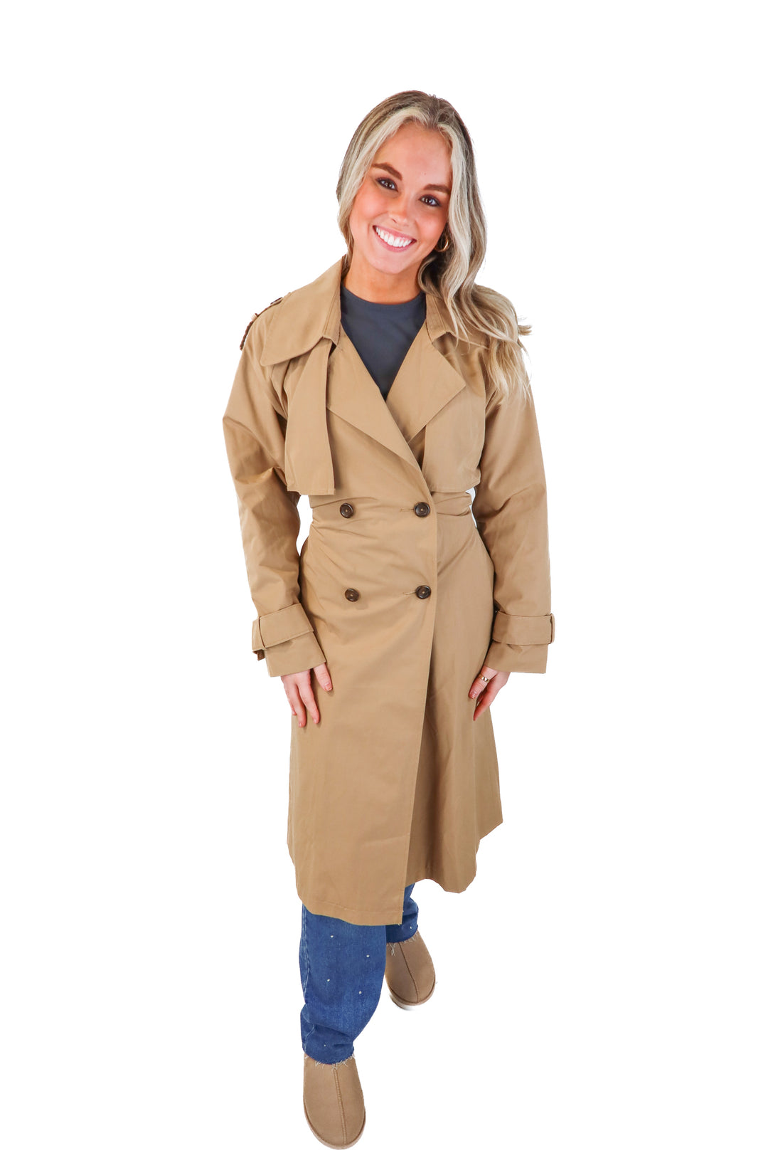 abercrombie & fitch brown trench coat (xs; retail $140)
