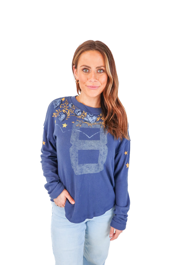 We the free navy "jersey" sweatshirt (XS; retails for $88)