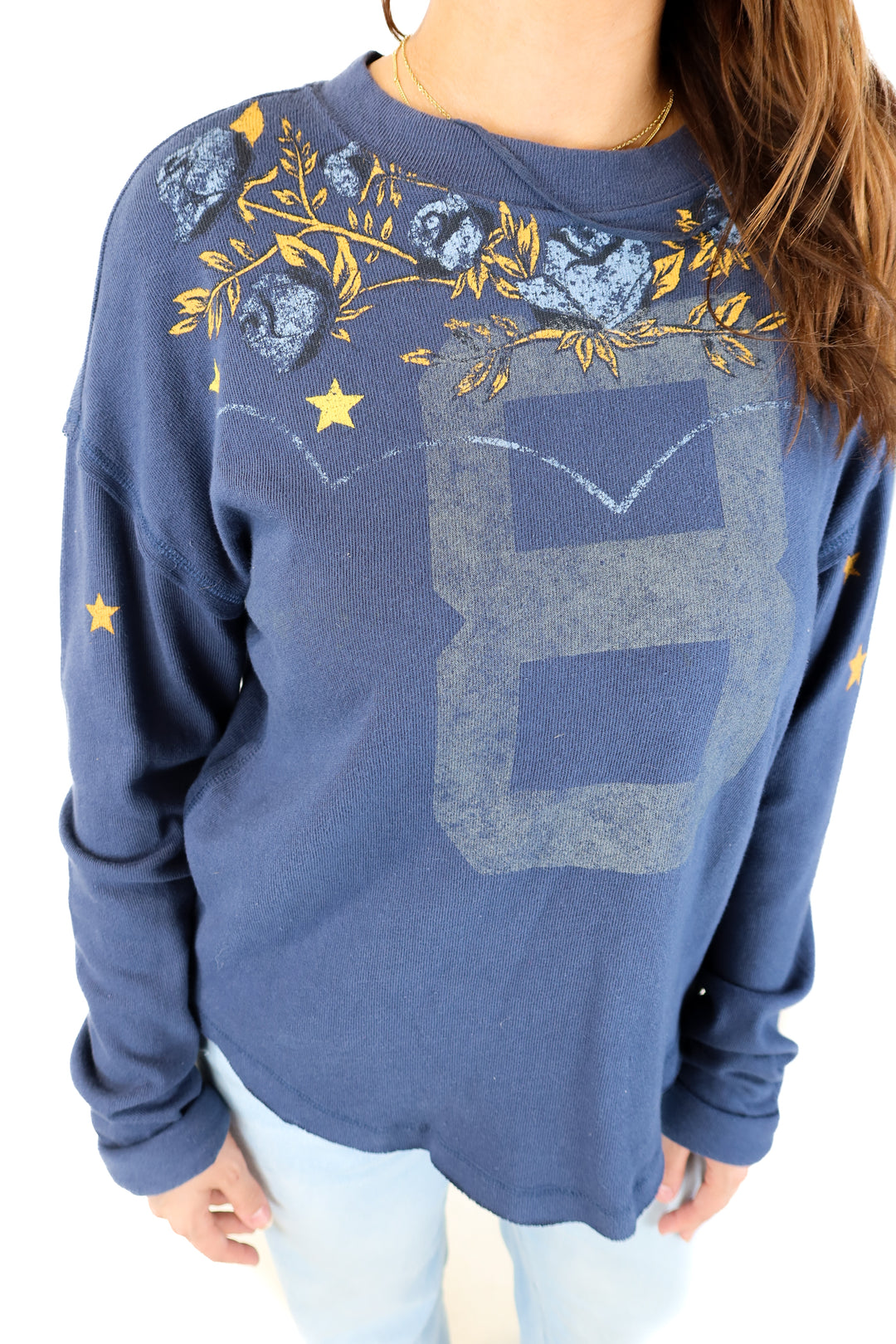 We the free navy "jersey" sweatshirt (XS; retails for $88)