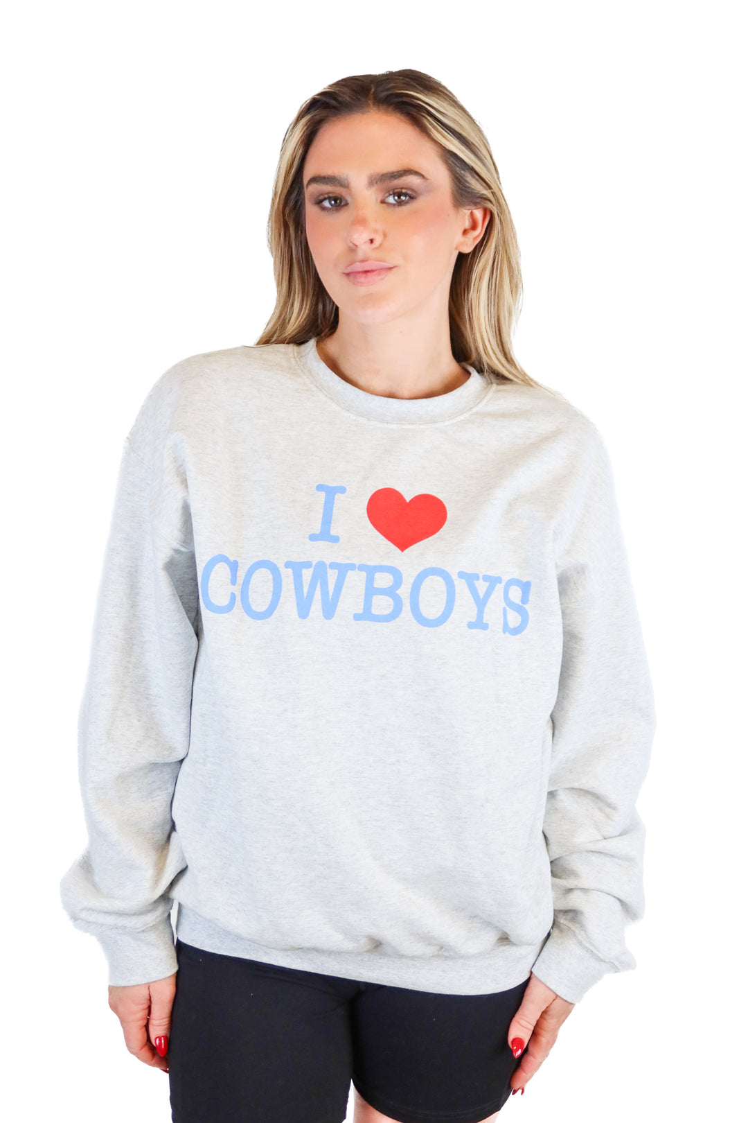 Custom gray "I Love Cowboys" sweatshirt (L)