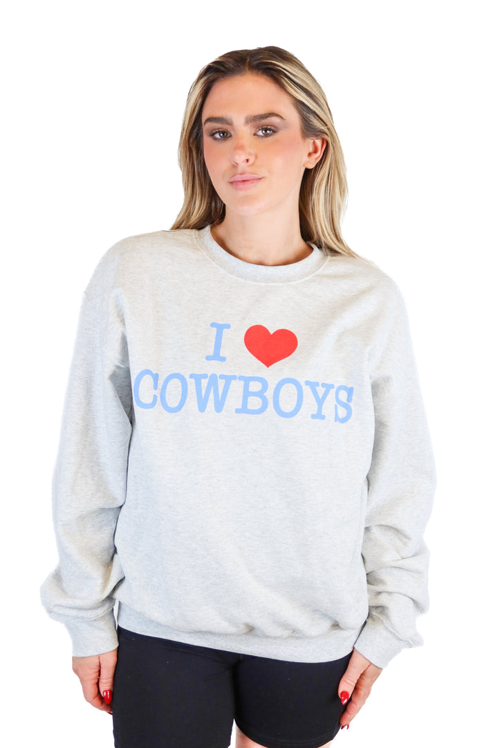 Custom gray "I Love Cowboys" sweatshirt (L)
