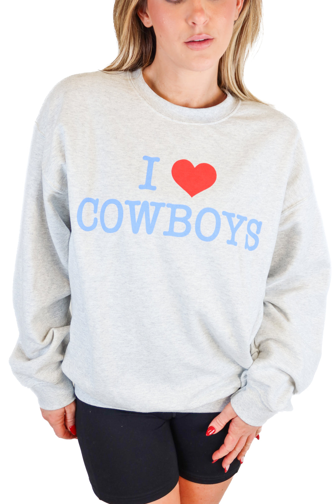 Custom gray "I Love Cowboys" sweatshirt (L)
