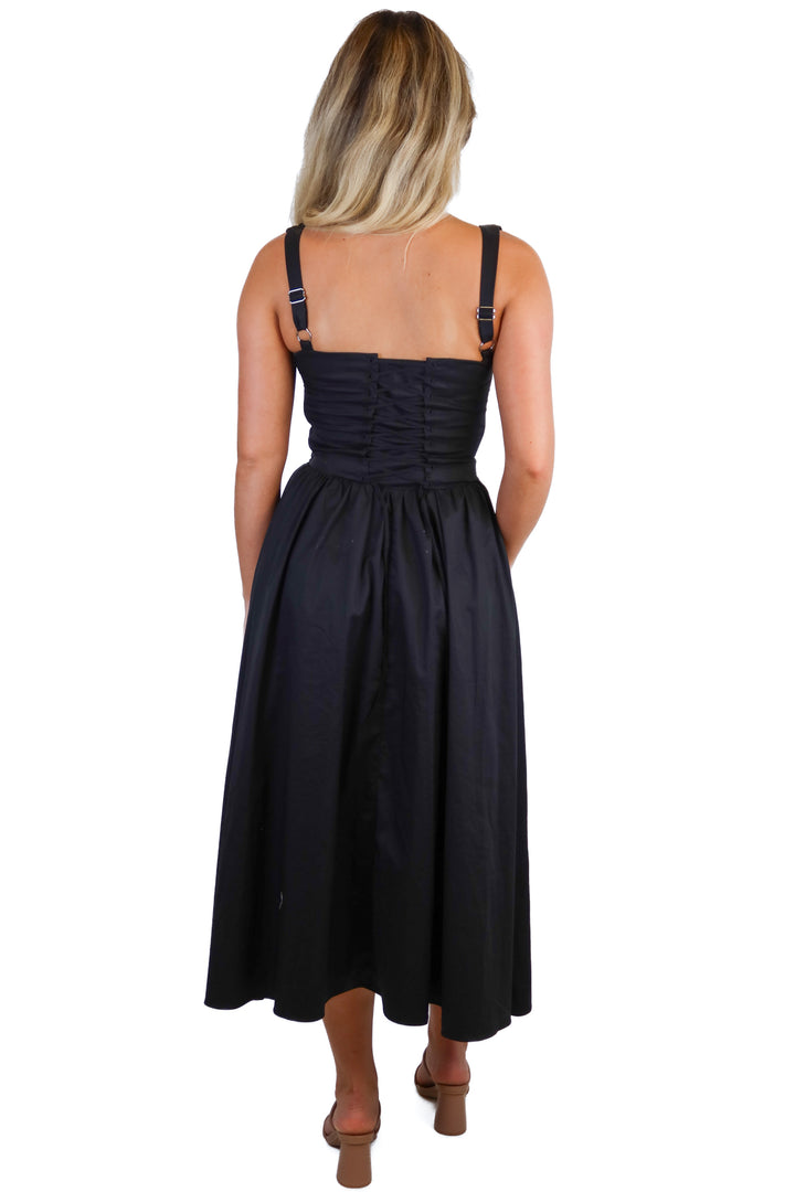 House of CB black button down midi dress (XS; retail $255)