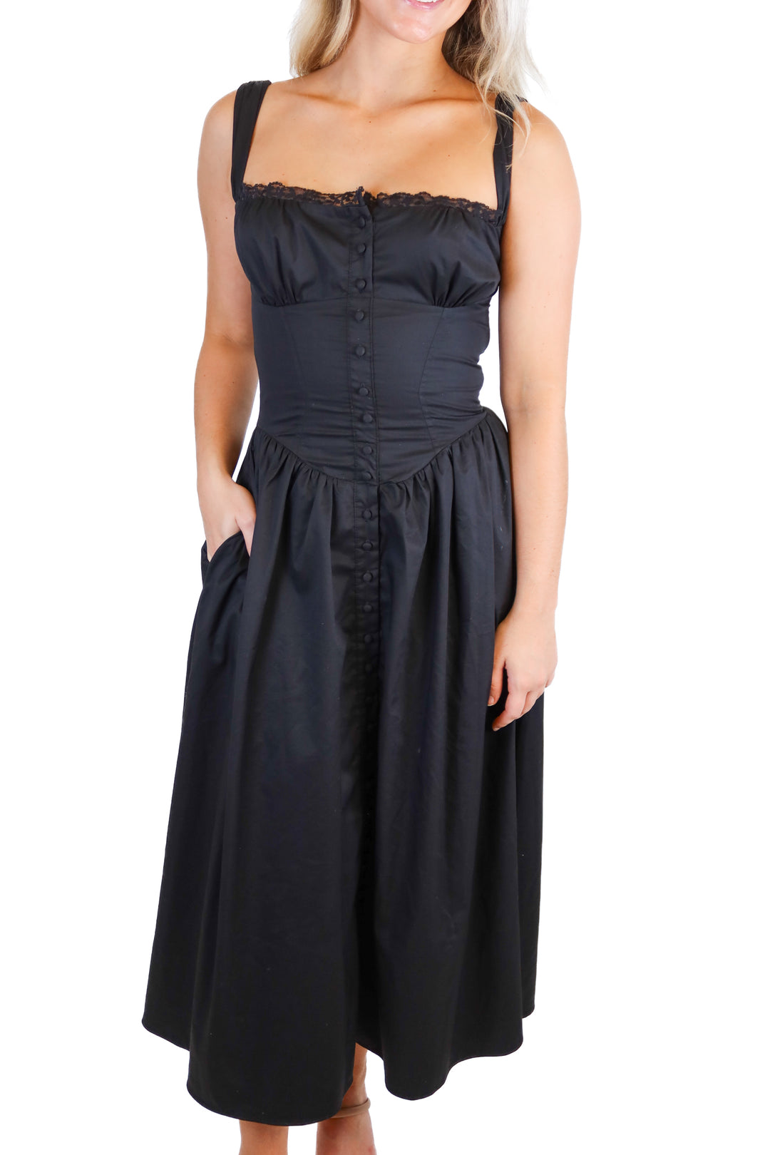House of CB black button down midi dress (XS; retail $255)
