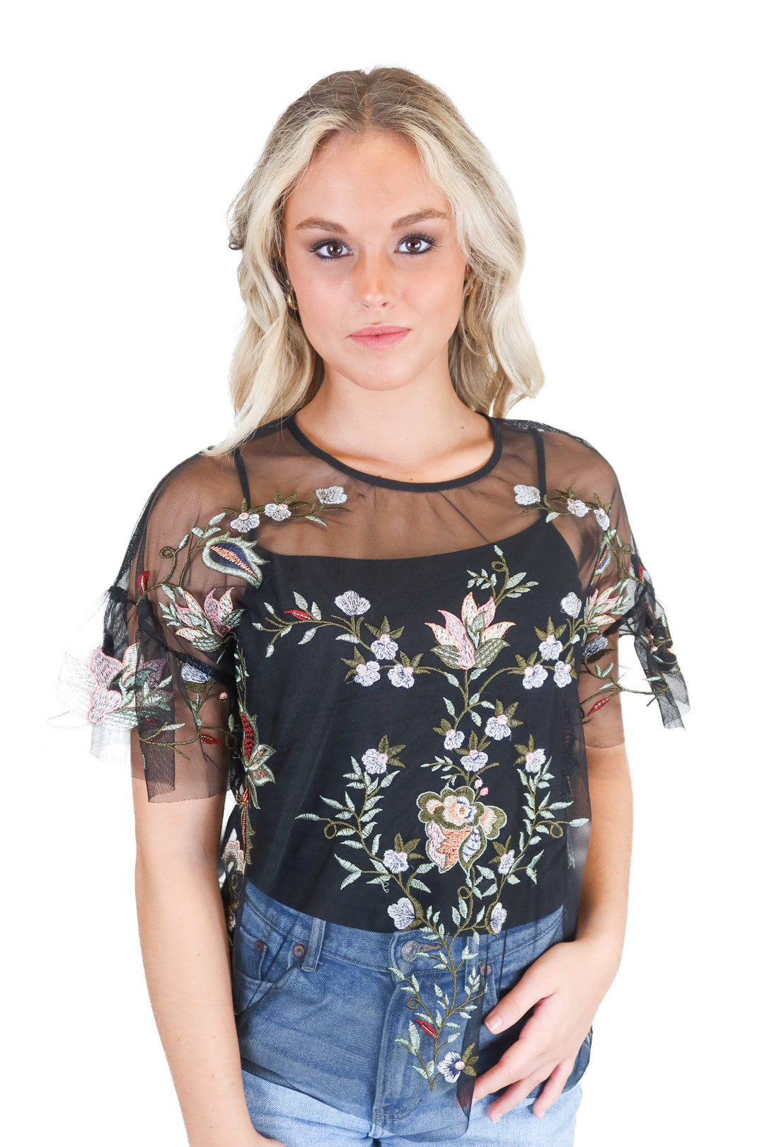 paper crane sheer floral top (m)