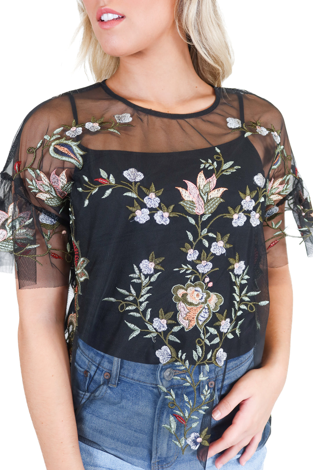paper crane sheer floral top (m)