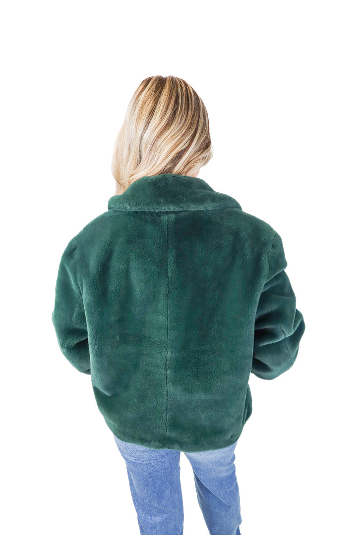 gianni bini emerald fur jacket (L; retail $139)