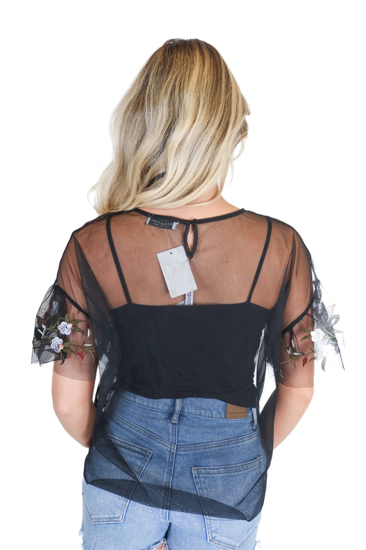 paper crane sheer floral top (m)