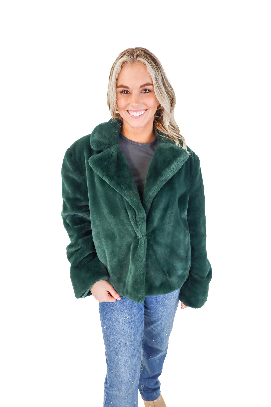 gianni bini emerald fur jacket (L; retail $139)