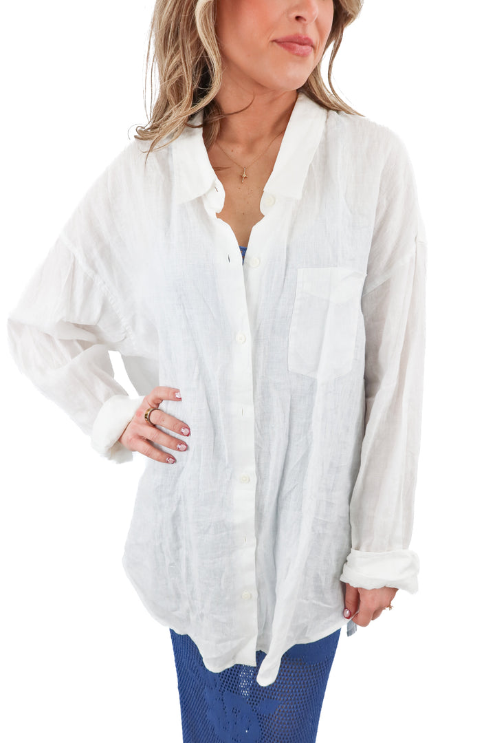 wilfred linen white button up top (L; retail $98)