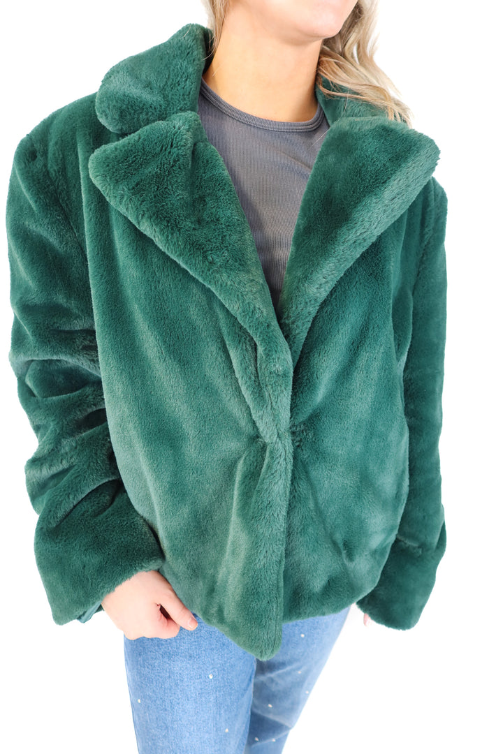 gianni bini emerald fur jacket (L; retail $139)