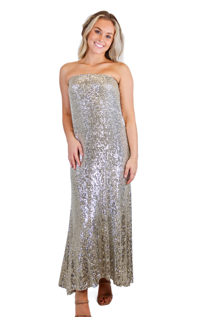 Show Me Your Mumu silver sequin strapless dress NWT (S; retail $188)